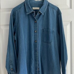 Women's Appleseed's Denim Blue Button Down Shirt with Timeless Style-Long Sleeve